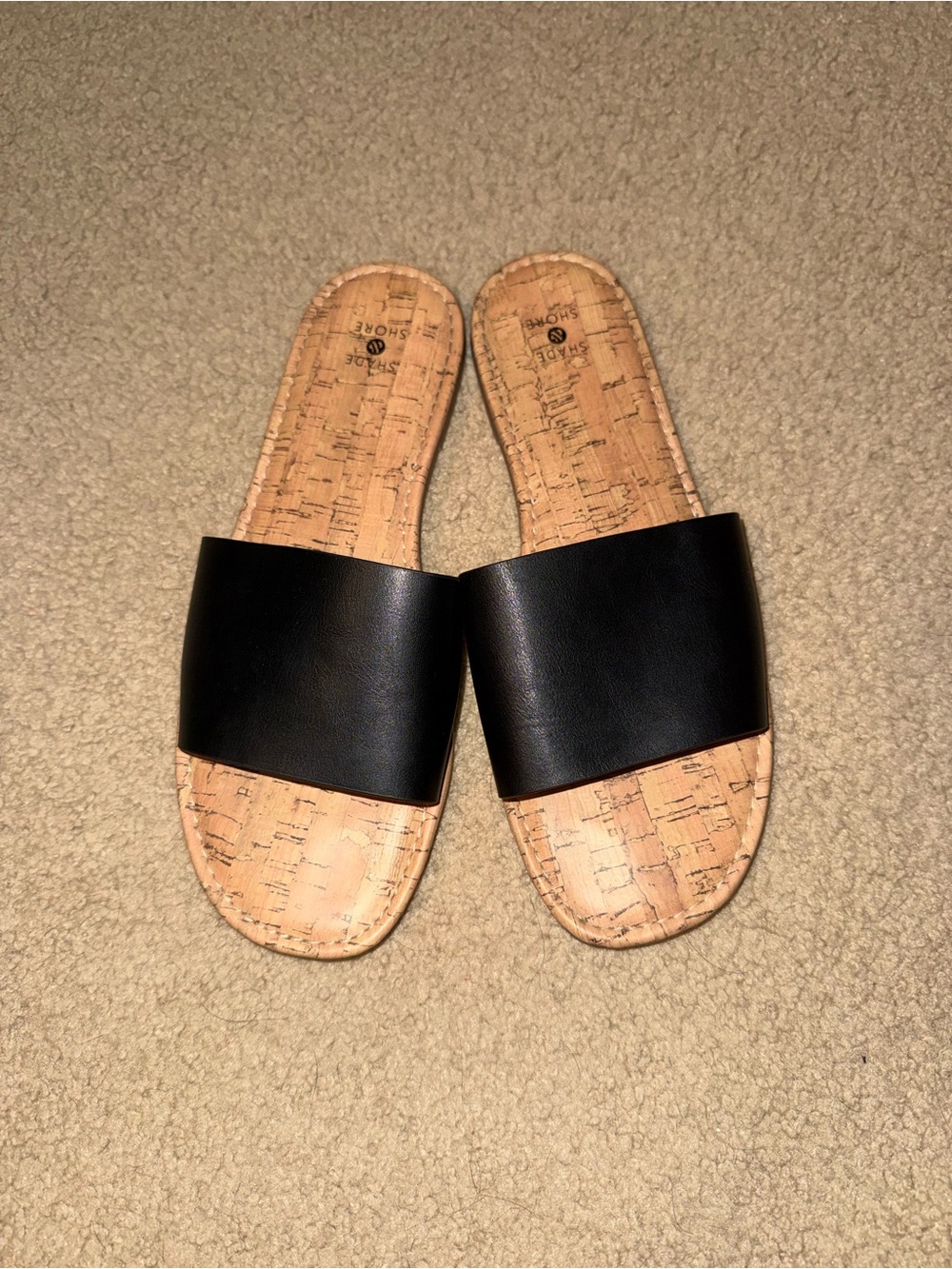 Shade & Shore Black Slide Cork-Textured Footbed Sandals